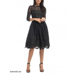 Елегантна Къса Черна Бална Рокля Бродерии Тюл