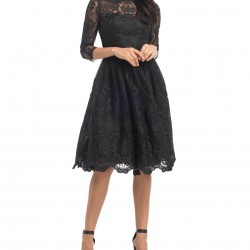 Елегантна Къса Черна Бална Рокля Бродерии Тюл