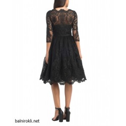 Елегантна Къса Черна Бална Рокля Бродерии Тюл