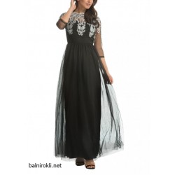 Дълга Елегантна Рокля за Парти от Черен Тюл