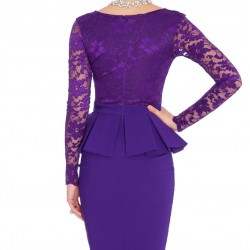 Елегантна Къса Лилава Коктейлна Рокля Дантела Елегантна Къса Лилава Коктейлна Рокля Дантела