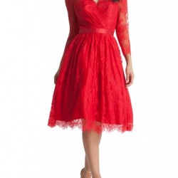 Елегантна Червена Официална Рокля  Дантела Ръкави