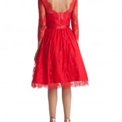 Елегантна Червена Официална Рокля  Дантела Ръкави