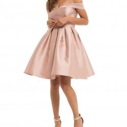 Елегантна Къса Секси Рокля Розова Сатен