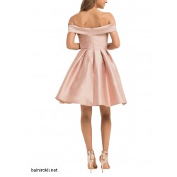 Елегантна Къса Секси Рокля Розова Сатен