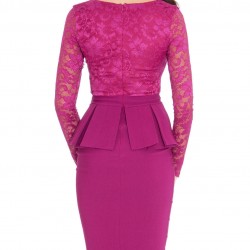 Виолетова Парти Рокля Дантела Ръкави