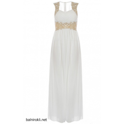  Бяла Дълга Официална Рокля Златни Декорации