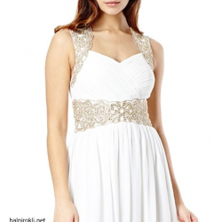  Бяла Дълга Официална Рокля Златни Декорации