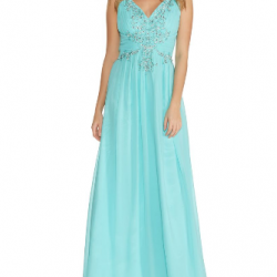 Абитуриентска Синя Бална Рокля Шифон Декорация