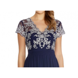 Дълга Официална Тъмносиня Рокля Шифон Декорация Дълга Официална Тъмносиня Рокля Шифон Декорация