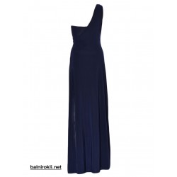 Асиметрична Тъмносиня Рокля с Цепка и Кристали