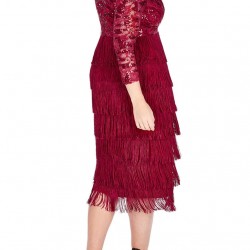 Дантелена Червена Рокля за Парти Средна Дължина Макси Дами