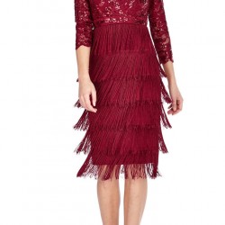 Елегантна Къса Права Рокля Бордо Ретро