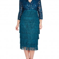 Дантелена Синя Рокля за Парти Средна Дължина Макси Дами