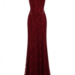 Дантелена Дълга Официална Рокля Тъмночервен Цвят