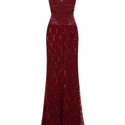 Дантелена Дълга Официална Рокля Тъмночервен Цвят