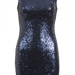 Блестяща Къса Тъмносиня Парти Рокля Пайети