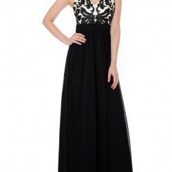 Елегантна Дълга Вечерна Рокля Бяло и Черно