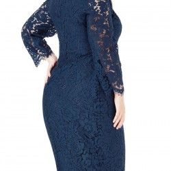 Kъса Официална Рокля за Едри Дами Синя Дантела Kъса Официална Рокля за Едри Дами Синя Дантела