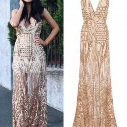 Елегантна Официална Вечерна Рокля Шампанско Пайети