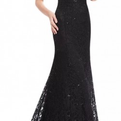 Дантелена Дълга Черна Рокля Гол Гръб