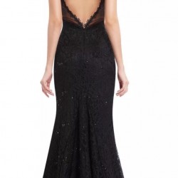 Дантелена Дълга Черна Рокля Гол Гръб