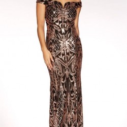 Бална Блестяща Дълга Черна Рокля Златни Пайети