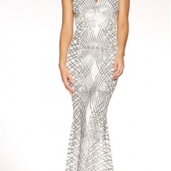 Бална Дълга Блестяща Сребриста Рокля Пайети