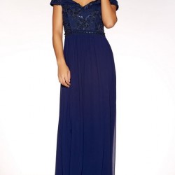 Бална Дълга Тъмносиня Рокля Декорация 