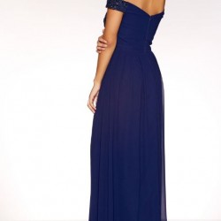 Бална Дълга Тъмносиня Рокля Декорация 