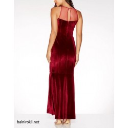 Велурена Дълга Тъмночервена Официална Рокля Русалка