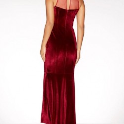 Велурена Дълга Тъмночервена Официална Рокля Русалка