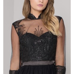 Елегантна Къса Малка Черна Рокля Тюл и Сатен