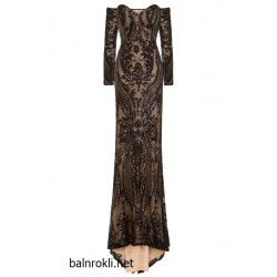 Бална Блестяща Черна Луксозна Рокля Бюстие Ръкави