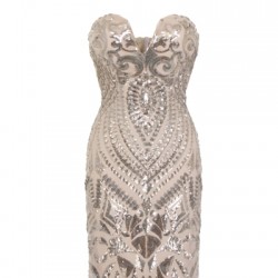 Блестяща Къса Официална Сребриста Рокля Бюстие