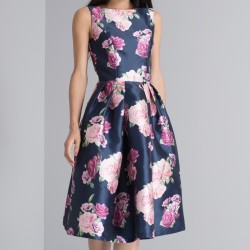 Елегантна  Вечерна Рокля Цветя Средна Дължина