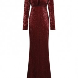 Блестяща Бална Дълга Рокля Бордо Дълги Ръкави