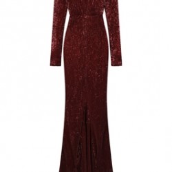 Блестяща Бална Дълга Рокля Бордо Дълги Ръкави