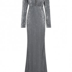 Блестяща Бална Дълга Сребриста Рокля Ръкави