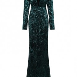 Блестяща Бална Изумрудено Зелена Рокля Ръкави