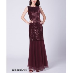 Бална Рокля Бордо Пайети и Шифон