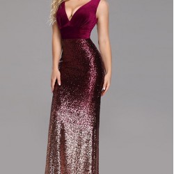 Абитуриентска Дълга Рокля Бордо и Златисто