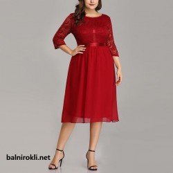 Къса Червена Коктейлна Рокля Макси Размери