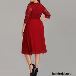 Къса Червена Коктейлна Рокля Макси Размери