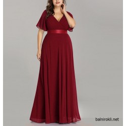 Бална Дълга Вечерна Рокля Бордо Макси Дами Бална Дълга Вечерна Рокля Бордо Макси Дами