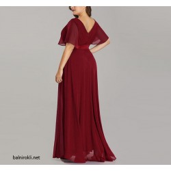 Бална Дълга Вечерна Рокля Бордо Макси Дами Бална Дълга Вечерна Рокля Бордо Макси Дами