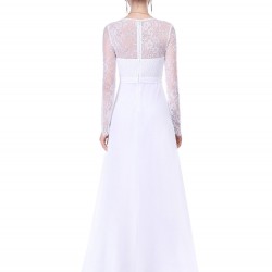 Бална Бяла Дълга Рокля Дантела Ръкави