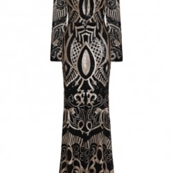 Бална Блестяща Луксозна Дълга Рокля Златисто и Черно Ръкави