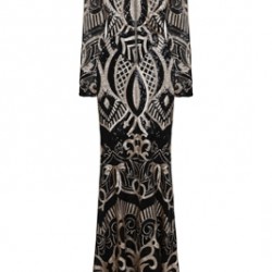 Бална Блестяща Луксозна Дълга Рокля Златисто и Черно Ръкави