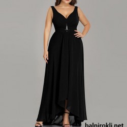 Абитуриентска Дълга Черна Рокля Брошка Макси Размери